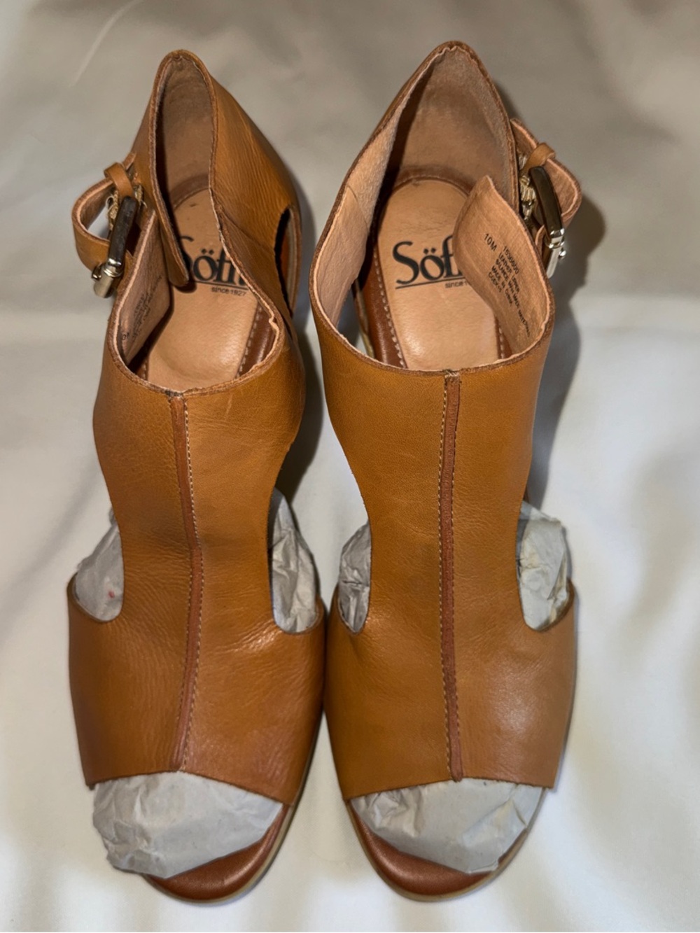 Sofft Cognac Leather Cutout Slingback Heels